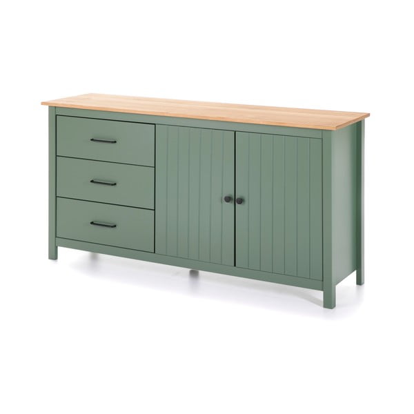 Зелен/естествен нисък скрин от масивен бор 150x80 cm Miranda – Marckeric-image-3