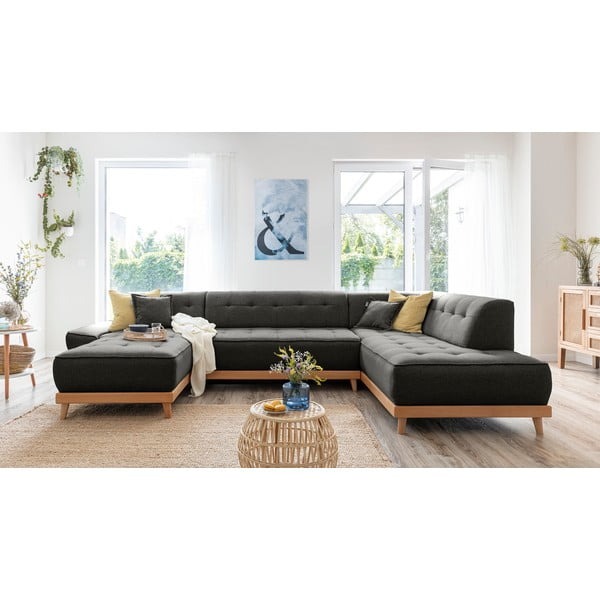 Тъмносив U-образен разтегателен диван, десен ъгъл Dazzling Daisy - Miuform-image-3