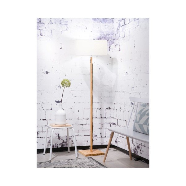 Подова лампа с бял абажур и конструкция от бамбук Fuji - Good&Mojo-image-4