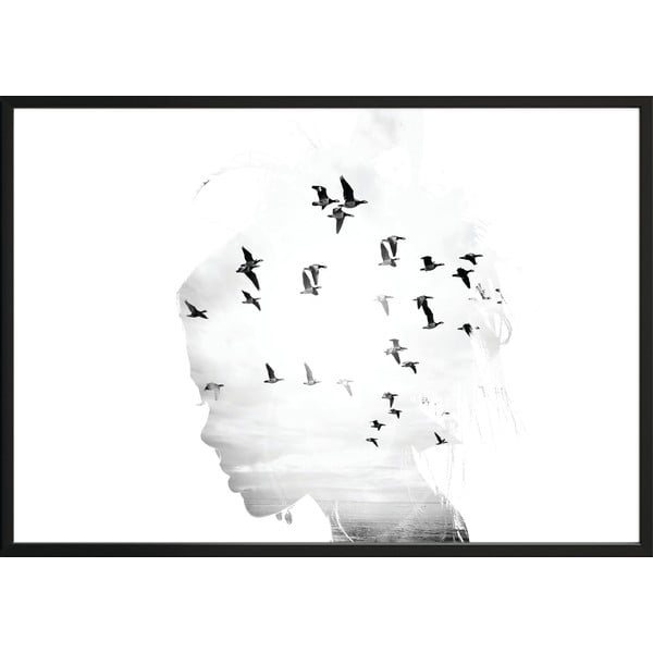 Плакат за стена в рамка GIRL/SILHOUETTE/BIRDS, 50 x 70 cm Girl Silhouette - DecoKing