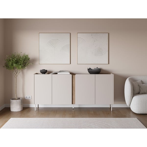 Кремаво-естествен скрин от декор от дъб  180x82x40 cm Lucile – Marckeric-image-1