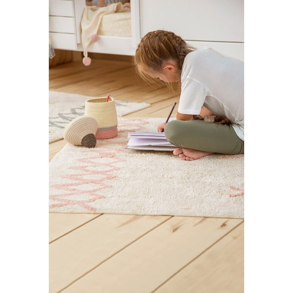Розов и кремав ръчно изработен памучен килим подходящ за пране 120x160 cm Atlas Natural – Lorena Canals-image-1