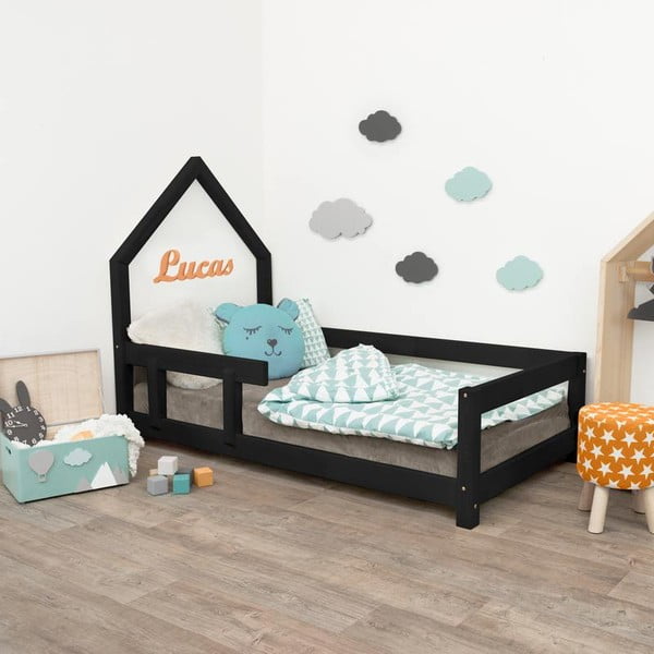 Черна детска къщичка за легло с лява страна Poppi, 120 x 200 cm - Benlemi