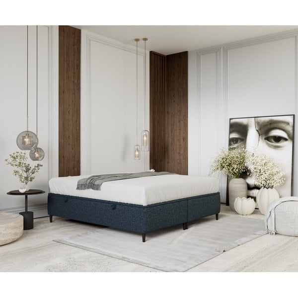 Тъмносиньо тапицирано двойно легло с място за съхранение 200x200 cm Tate – Maison de Rêve-image-4