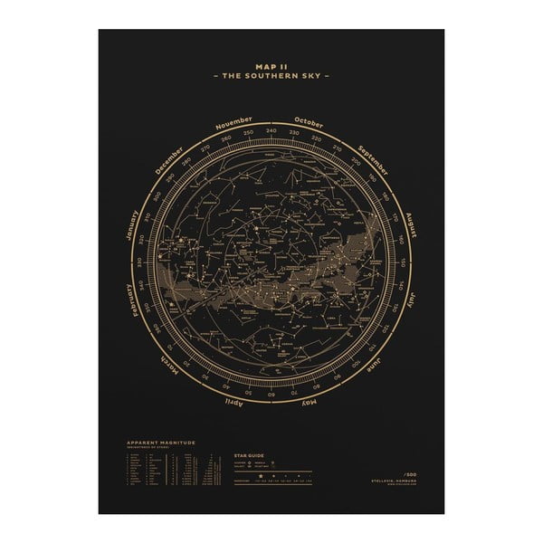 Plakát The Southern Sky Gold/Black, 50x70 cm
