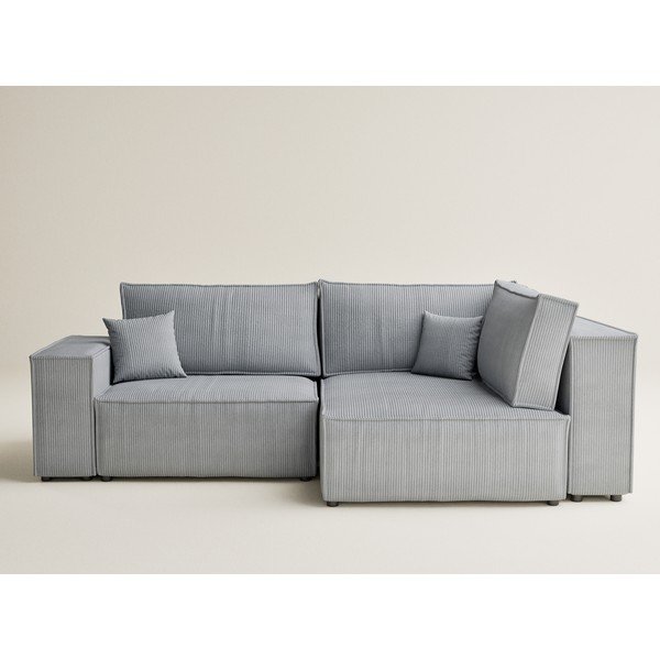 Сив сгъваем/с място за съхранение ъглов диван от рипсено кадифе (десен ъгъл/L форма) Tonga – Maison de Rêve-image-2