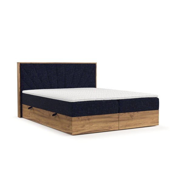 Боксспринг легло в тъмносин и естествен цвят с място за съхранение 200x200 cm Asahi – Maison de Rêve