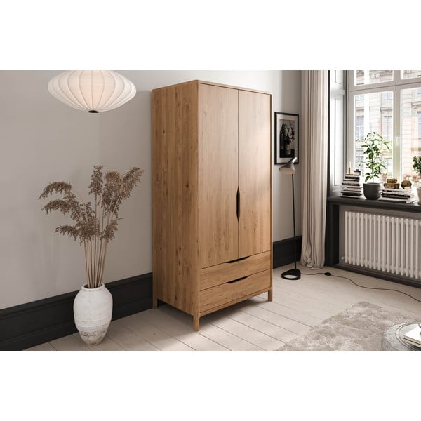 Гардероб от масивен дъб естествен 96x188 cm Twig – The Beds-image-3