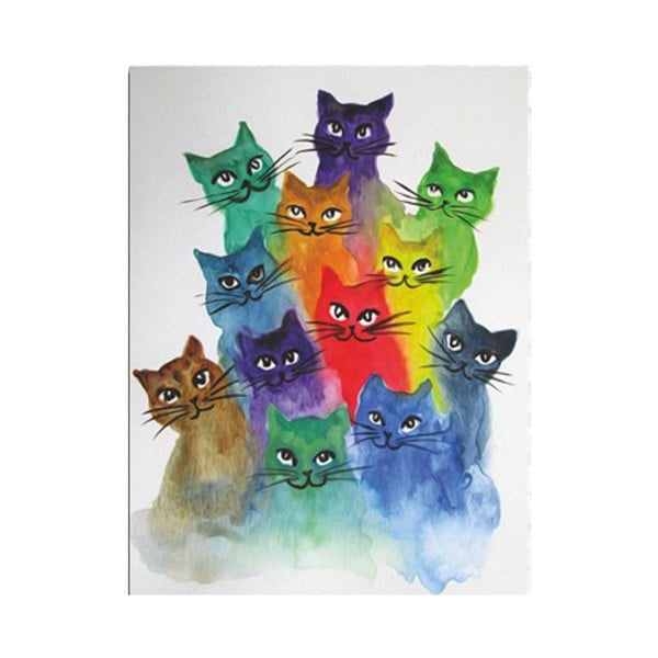 Живопис върху платно Happy Cats, 30 x 40 cm - Wallity