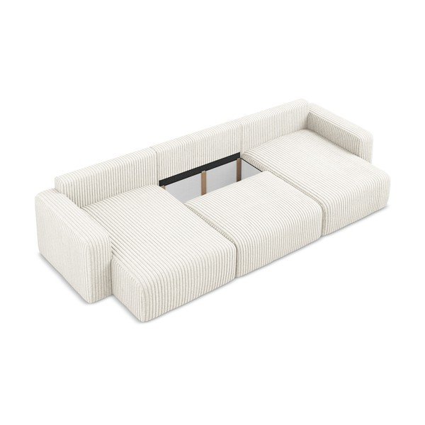 Кремав сгъваем/с място за съхранение ъглов диван от рипсено кадифе (U форма) Kona – Makamii-image-4