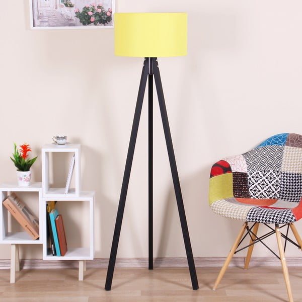 Черна свободностояща лампа с неоново жълт абажур Лампа Siyah - Kate Louise
