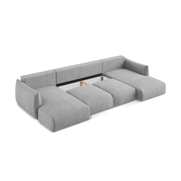 Светлосив шенилов сгъваем ъглов диван (U форма) Leila – Makamii-image-4