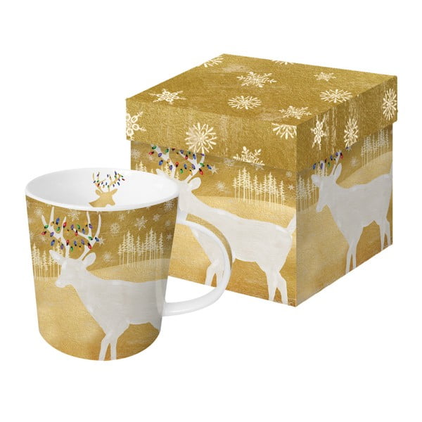 Чаша от костен порцелан с коледен мотив в кутия за подаръци Woodland Deer, 350 ml - PPD