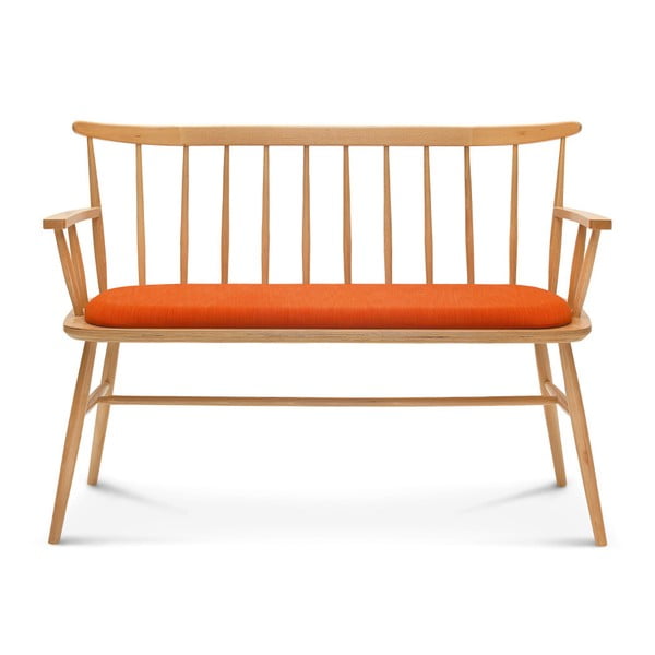 Dřevěná lavice s oranžovým polstrováním Fameg Loveseat