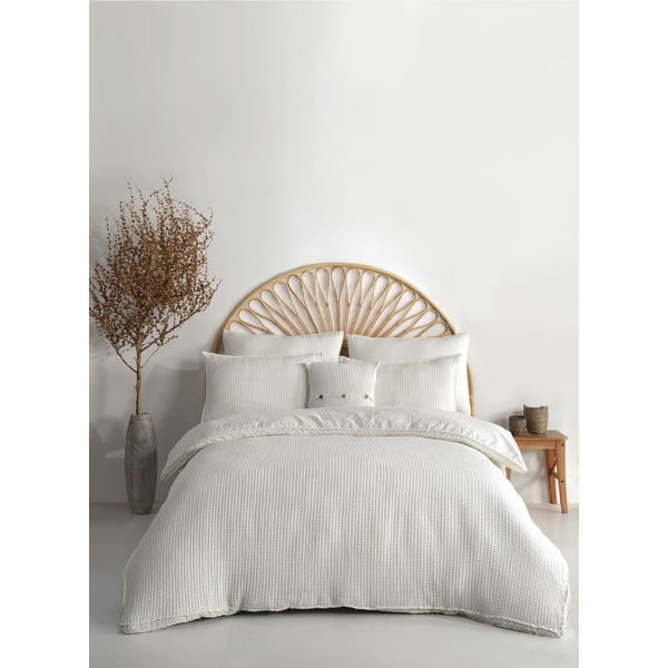 Бяло единично  спално бельо от памук Renforcé 140x200 cm Waffle Striped – Mila Home Luxury-image-1