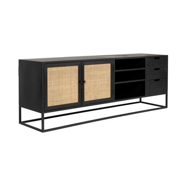 Черна ратанова маса за телевизор 38x55 cm Guuji - White Label-image-2