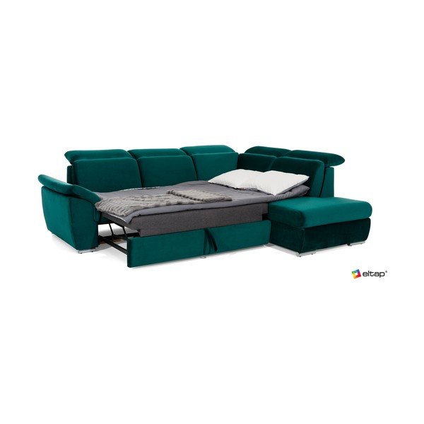 Зелен кадифен разтегателен ъглов диван с място за съхранение (ляв ъгъл L форма) Loreto – ELTAP-image-2