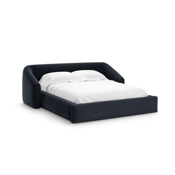 Тъмносиньо двойно легло 140x200 cm тапицирано с място за съхранение с включена подматрачна рамка Campi – Cosmopolitan Design