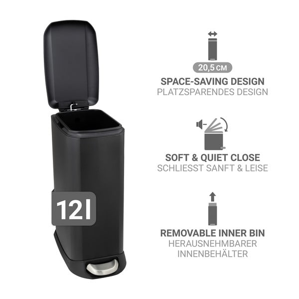 Матово черно стоманено кошче за боклук с педал 12 l Design – Wenko-image-3