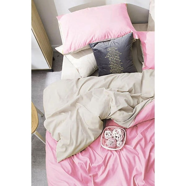 Розово и кремаво памучно спално бельо за двойно легло/разширено с чаршаф 200x220 cm - Mila Home