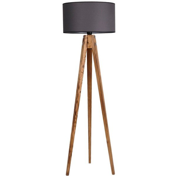 Черна/в естествен цвят подова лампа с текстилен абажур (височина 153 cm) Tripod – Opviq lights