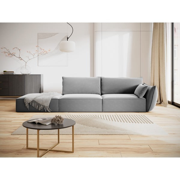 Светлосив кадифен диван десен ъгъл 264 cm Vanda – Mazzini Sofas-image-1
