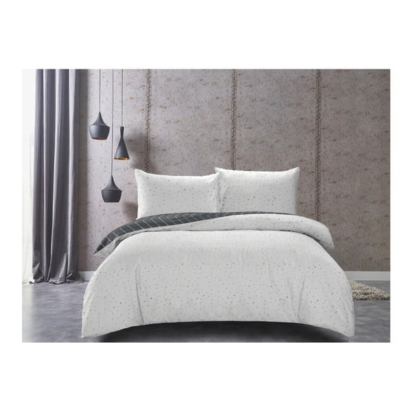 Šedo-bílé oboustranné povlečení z bavlněného saténu DecoKing Panels, 155 x 200 cm-image-1