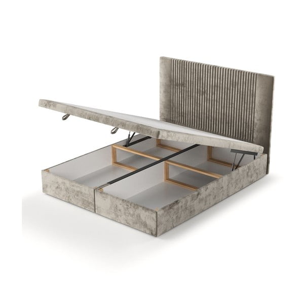 Бежово тапицирано двойно легло с място за съхранение 200x200 cm Mavel – Maison de Rêve-image-4