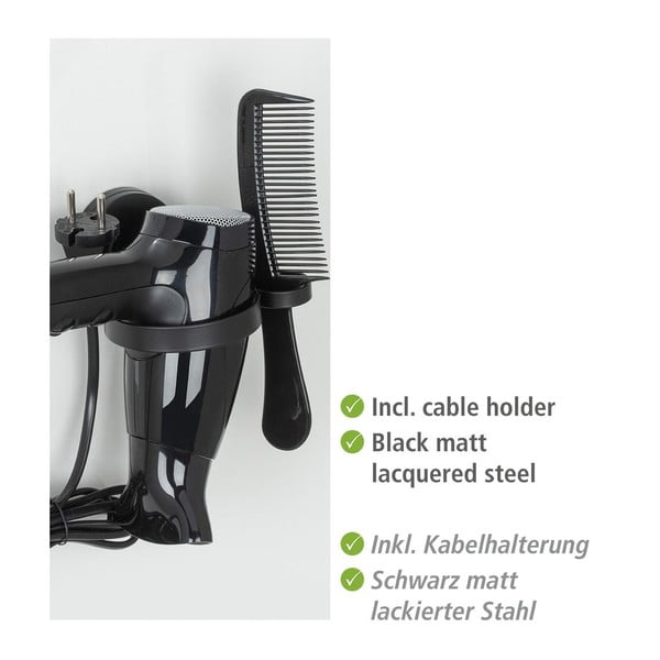 Черен държач за сешоар за стена Static-Loc® Pavia - Wenko-image-1