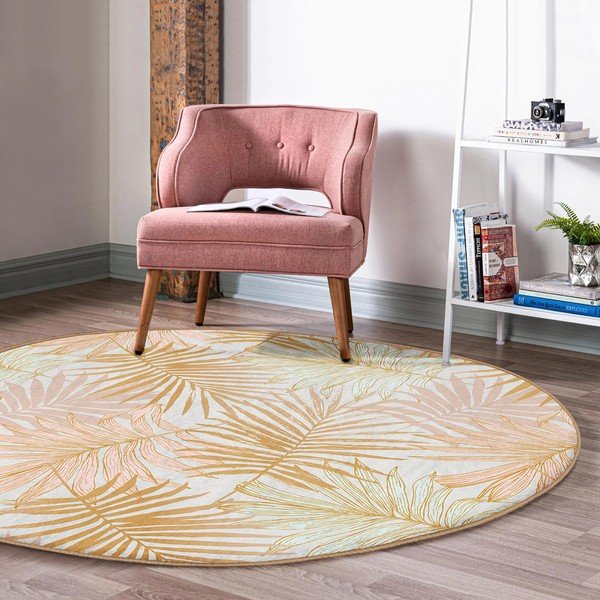 Жълт кръгъл килим подходящ за пране и за прахосмукачки роботи ø 80 cm Comfort – Mila Home-image-3