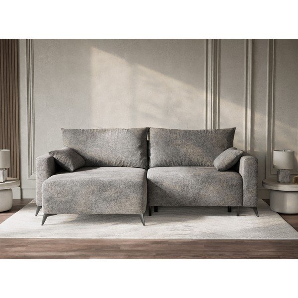 Сив шенилов сгъваем/с място за съхранение ъглов диван (ляв ъгъл) Leon – Maison de Rêve-image-1