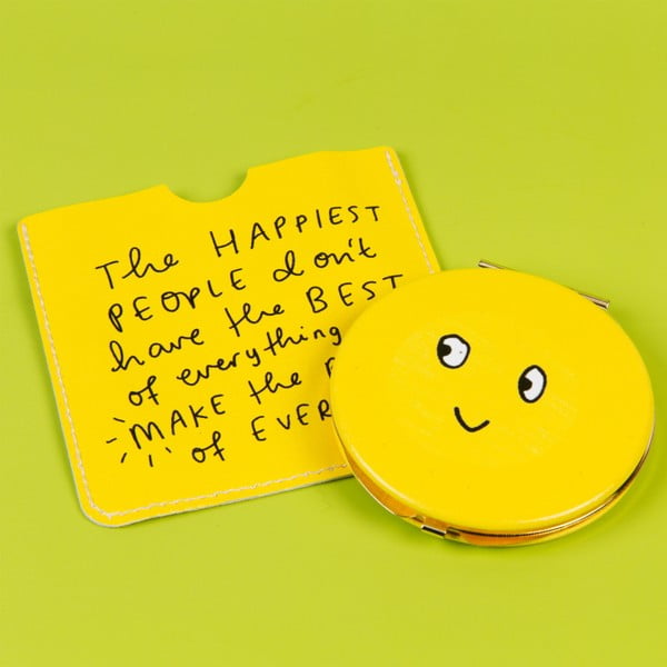 Жълто джобно огледалце с капак с усмихнато личице - Happy News