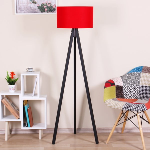Черна свободностояща лампа с червен абажур лампа Siyah - Kate Louise
