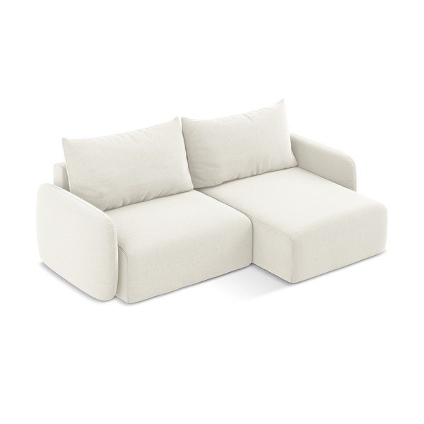 Кремав кадифен сгъваем/с място за съхранение ъглов диван (десен ъгъл) Kalena – Makamii-image-3