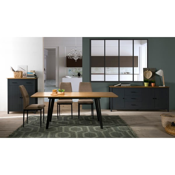 Тъмносин висок скрин от масивен бор 90x110 cm Miranda – Marckeric-image-1