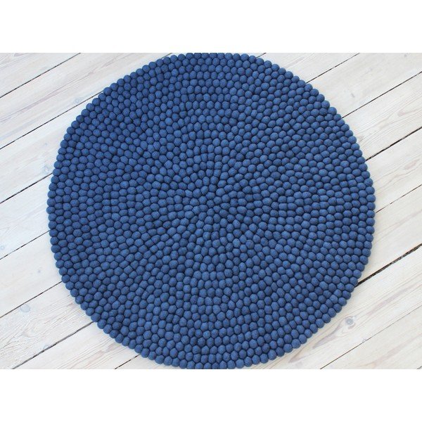 Син вълнен килим с топки , ⌀ 200 cm Ball Rugs - Wooldot-image-1