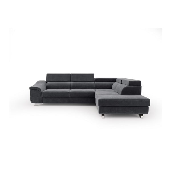 Тъмно сив ъглов разтегателен диван с кадифена тапицерия Apollon, десен ъгъл - Windsor & Co Sofas