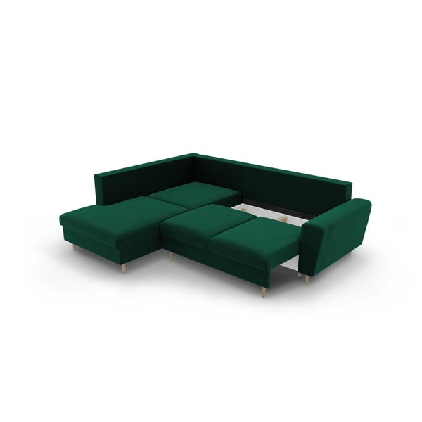 Зелен кадифен разтегателен ъглов диван с място за съхранение (ляв ъгъл/L форма) Kyoto – Cosmopolitan Design-image-3