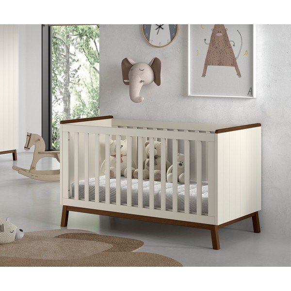 Бежово детско креватче 70x140 cm от масивен бор с подвижна странична част/с регулируема височина Sezane – Vipack-image-1