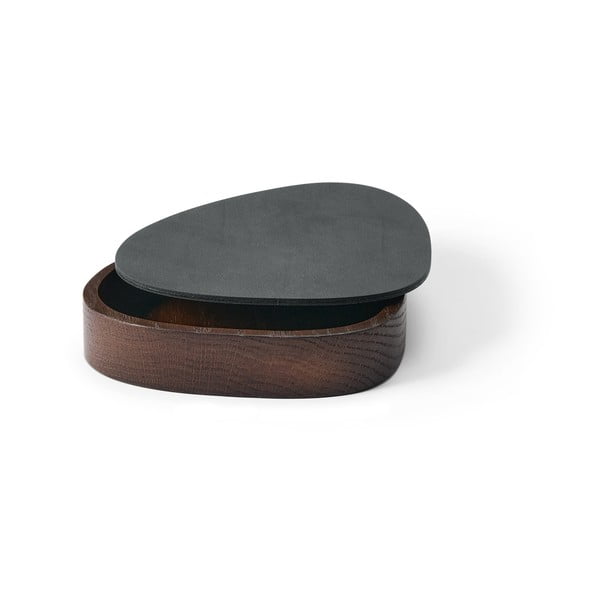 Дървена декоративна кутия за съхранение от еко кожа с капак в антрацитен и кафяв цвят 14x12,5x3,5 cm Curve Nupo – LIND DNA-image-1