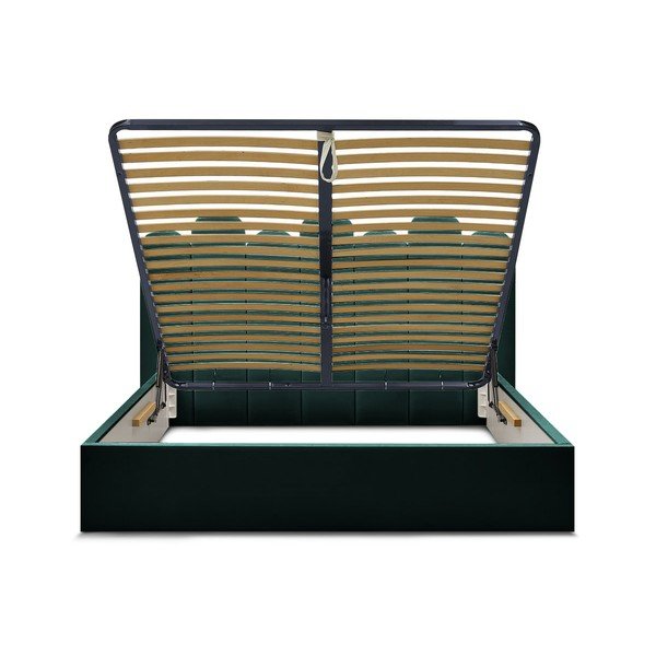 Зелено двойно тапицирано легло с място за съхранение с включена подматрачна рамка 160x200 cm Badja – Bobochic Paris-image-4