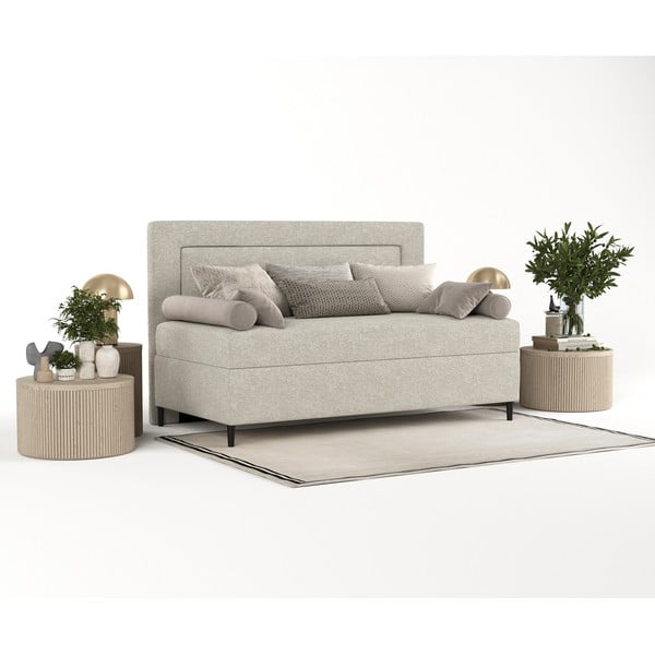 Сиво-бежово тапицирано единично легло 90x200 cm Alba – Maison de Rêve-image-2