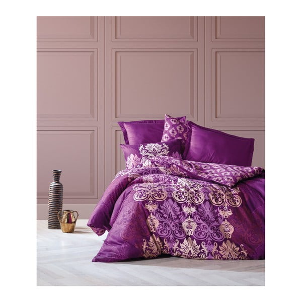 Лилаво памучно сатенено спално бельо с чаршаф за двойно легло Maderia, 200 x 220 cm - Unknown