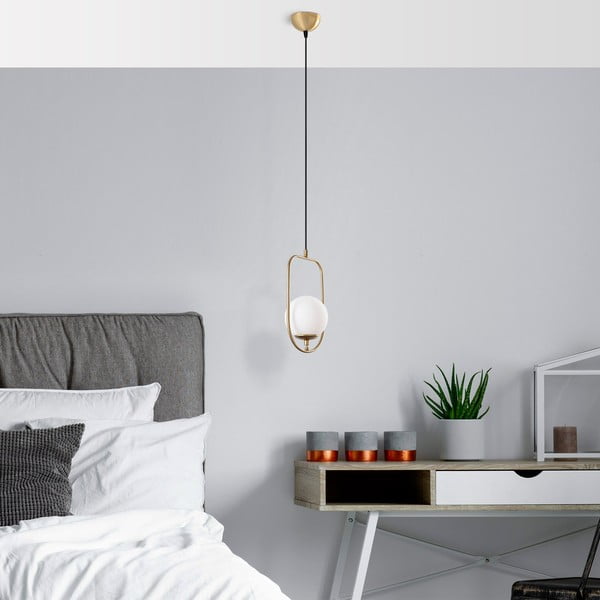 Висящо осветително тяло в златисто със стъклен абажур Skew – Opviq lights-image-3
