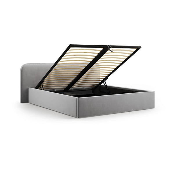 Светлосиво двойно тапицирано легло с място за съхранение с включена подматрачна рамка 180x200 cm Elizabeth – Micadoni -image-2