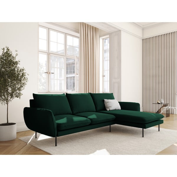 Тъмнозелен ъглов диван от кадифе (десен ъгъл) Vienna - Cosmopolitan Design-image-1