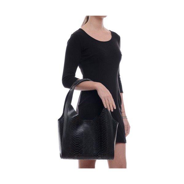 Черна кожена чанта Sierra - Mangotti Bags-image-4
