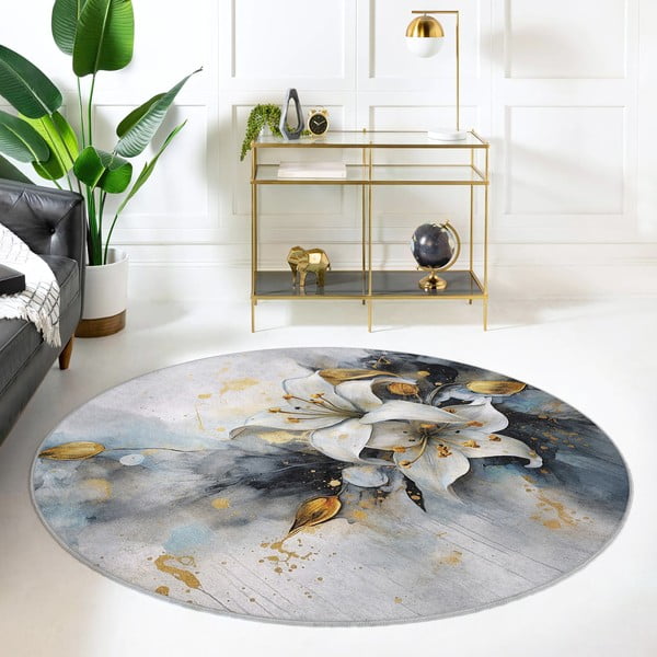 Синьо-сив кръгъл килим подходящ за пране ø 120 cm Golden Lilly – Mila Home-image-3