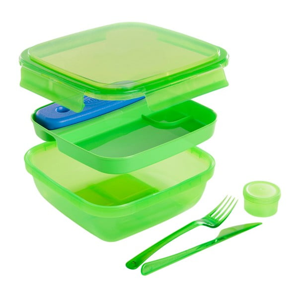 Зелена кутия за обяд с прибори за хранене и охладител Lunch, 1,5 л - Snips