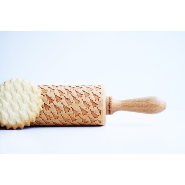 Дървен коледен релефен валяк за тесто Trees - Valek-image-1